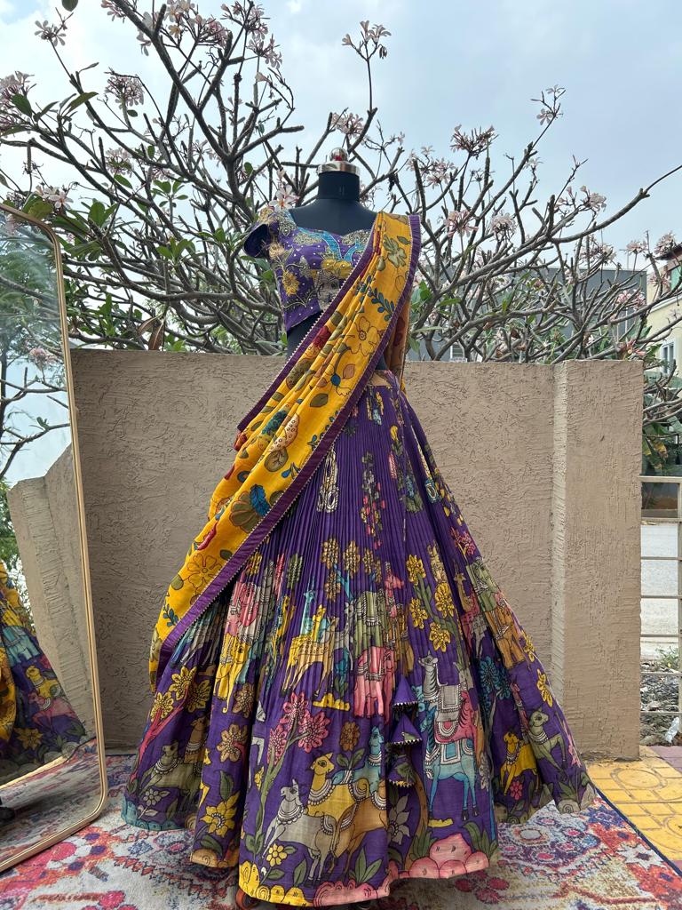 Purple Kalamkari Silk Lehenga